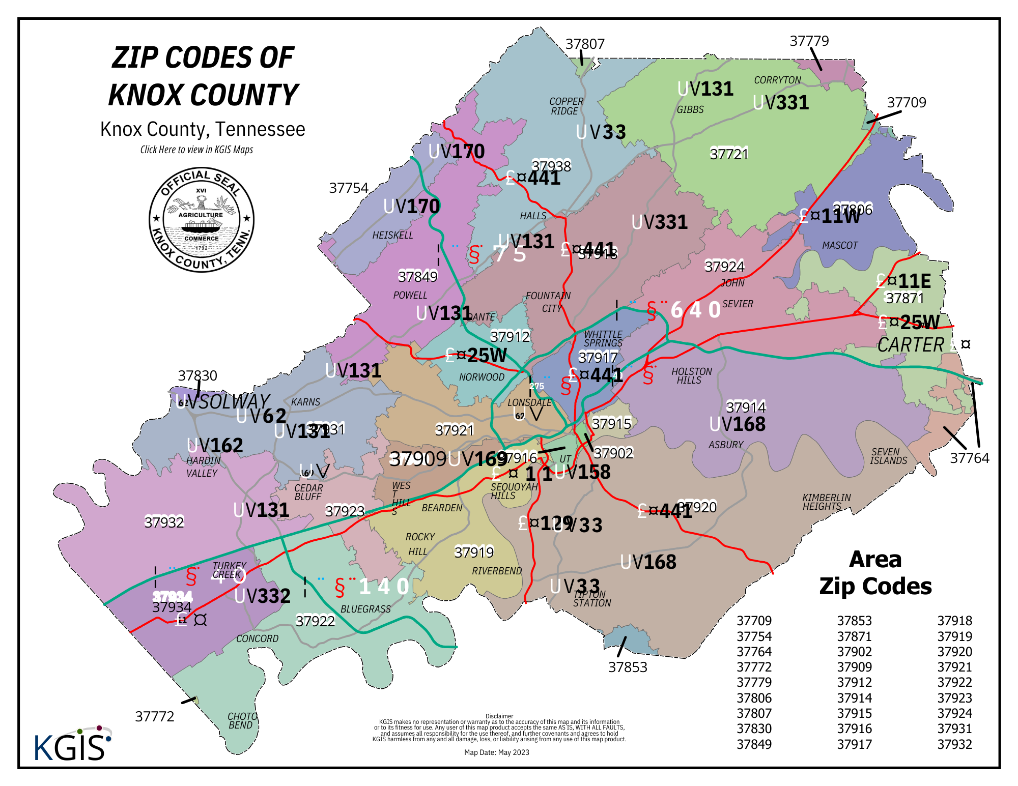 knoxville zip code map.pdf Outline and list of all the zip codes in Knoxville Tennessee